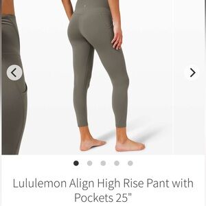 Lululemon Align high rise pocket leggings in Grey Sage, 25”
